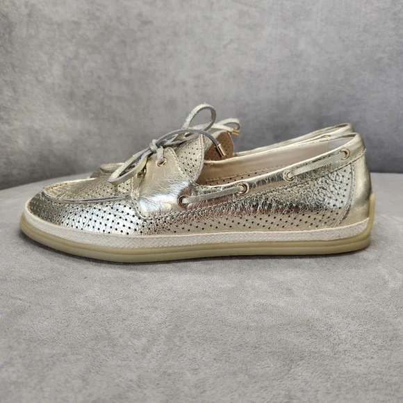 Dolce Vita Loafers 10 Platinum Gold Leather Doris Perforated Metallic New $140 - Picture 8 of 15